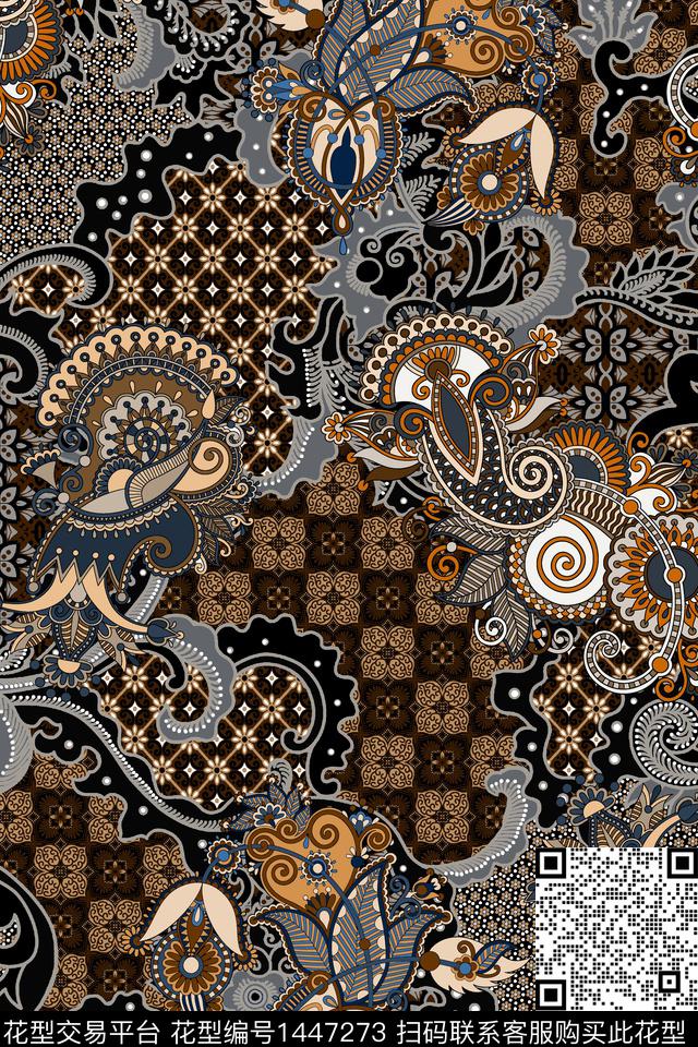 民族风佩斯利真丝数码印花华亿平台下载（图片编号: 1447273） - 瓦栏（Walan）