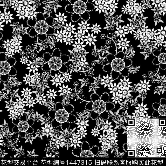 花卉小碎花黑底花卉传统印花华亿平台下载（图片编号: 1447315） - 瓦栏（Walan）