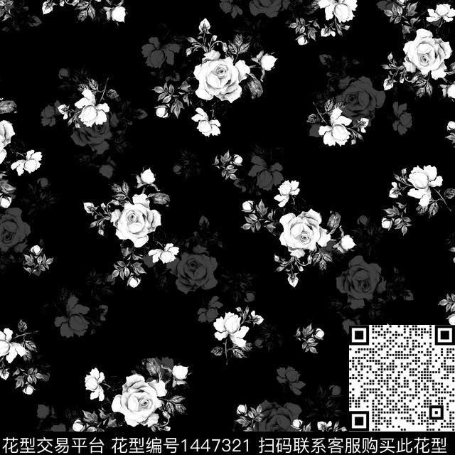 花卉小碎花黑底花卉传统印花华亿平台下载（图片编号: 1447321） - 瓦栏（Walan）