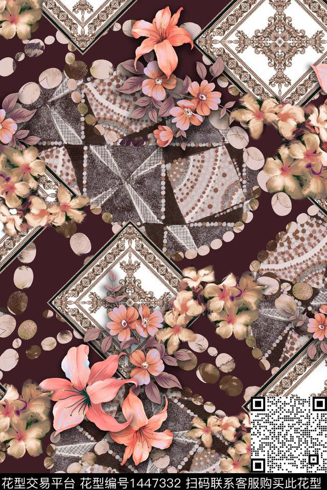 纸印花民族风花卉数码印花华亿平台下载（图片编号: 1447332） - 瓦栏（Walan）