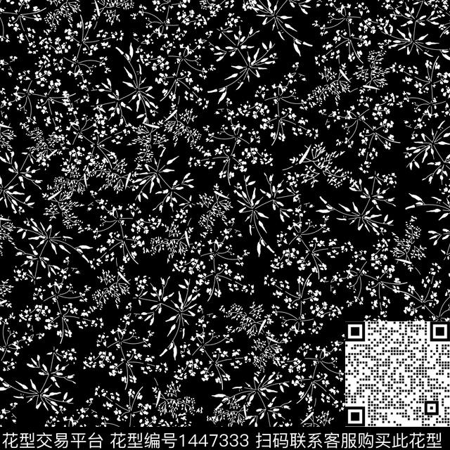 花卉小碎花黑底花卉传统印花华亿平台下载（图片编号: 1447333） - 瓦栏（Walan）