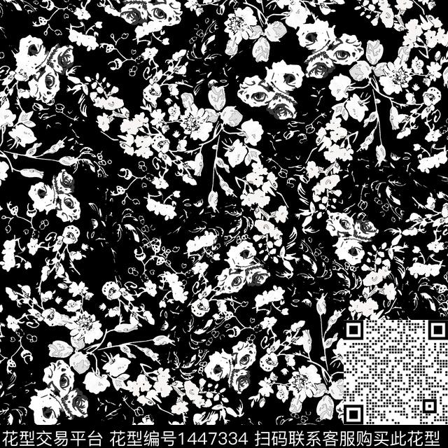 花卉小碎花黑底花卉数码印花华亿平台下载（图片编号: 1447334） - 瓦栏（Walan）