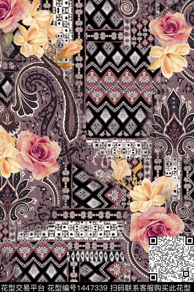 纸印花民族风花卉数码印花华亿平台下载（图片编号: 1447339） - 瓦栏（Walan）