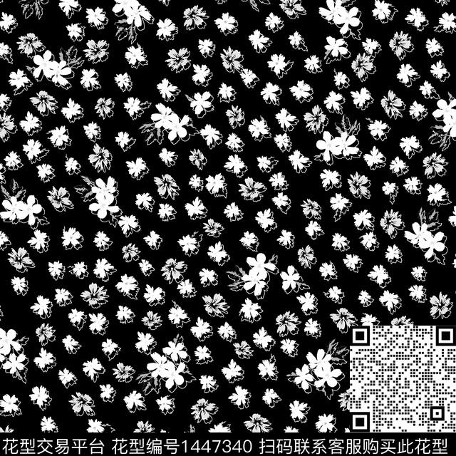 花卉小碎花黑底花卉传统印花华亿平台下载（图片编号: 1447340） - 瓦栏（Walan）