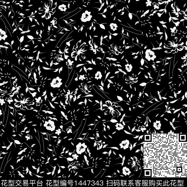 花卉小碎花黑底花卉传统印花华亿平台下载（图片编号: 1447343） - 瓦栏（Walan）