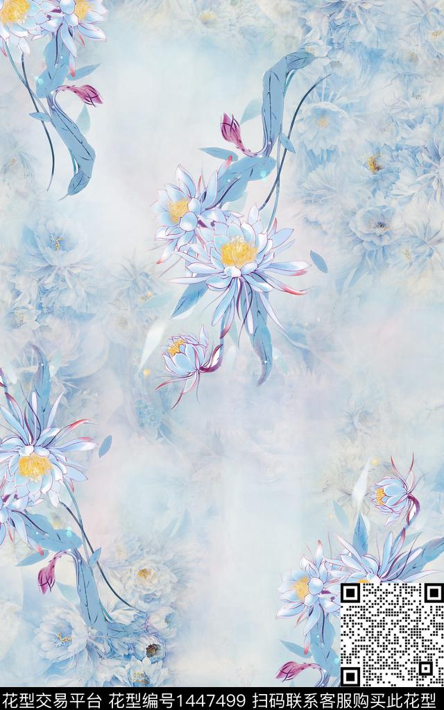 花卉水彩花卉昙花数码印花华亿平台下载（图片编号: 1447499） - 瓦栏（Walan）