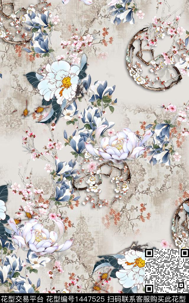 数码华亿平台花卉中国风数码印花华亿平台下载（图片编号: 1447525） - 瓦栏（Walan）