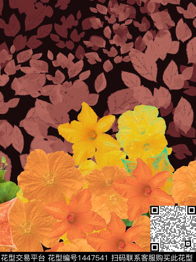 鲜花花卉绿植树叶数码印花华亿平台下载（图片编号: 1447541） - 瓦栏（Walan）