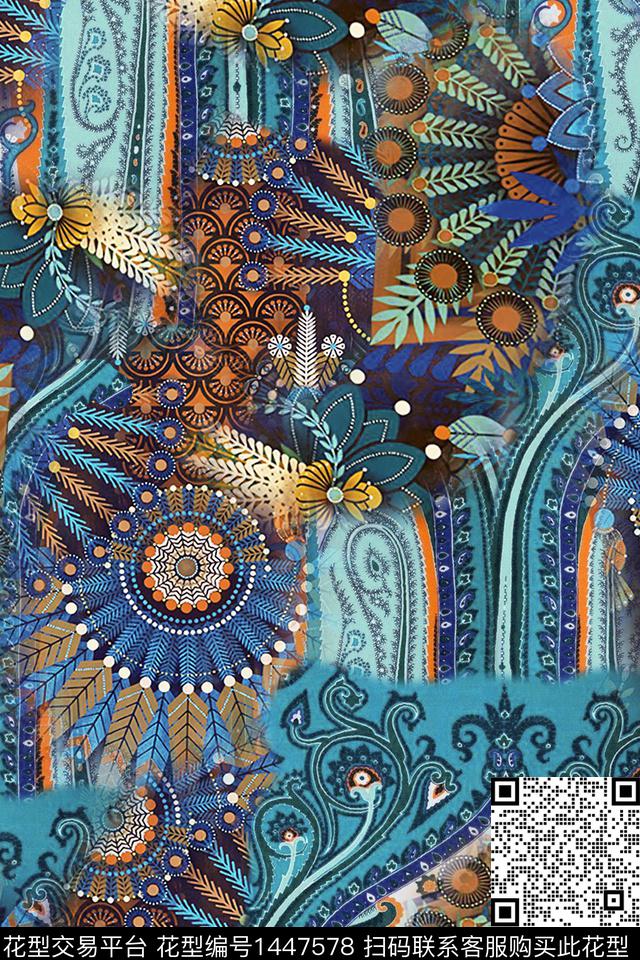 民族风抽象中老年数码印花华亿平台下载（图片编号: 1447578） - 瓦栏（Walan）