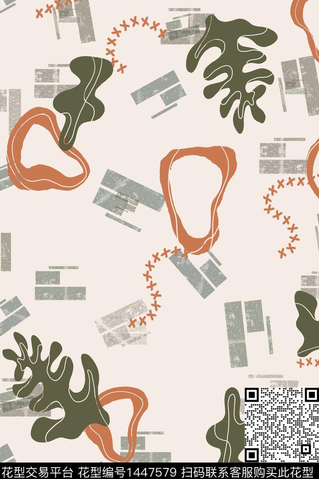 撞色抽象小清新数码印花华亿平台下载（图片编号: 1447579） - 瓦栏（Walan）