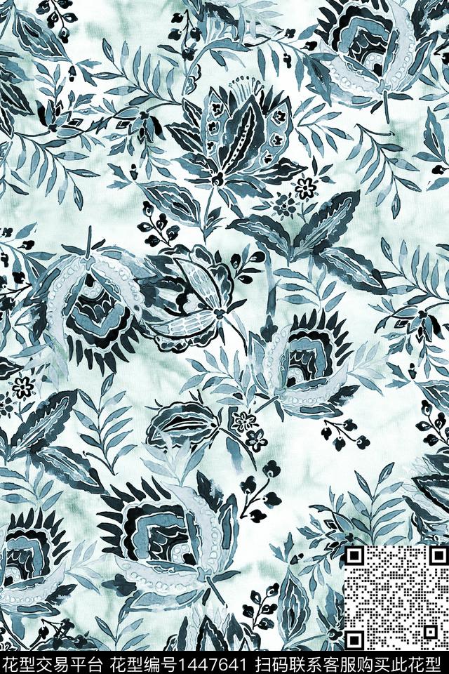 花卉小清新真丝数码印花华亿平台下载（图片编号: 1447641） - 瓦栏（Walan）