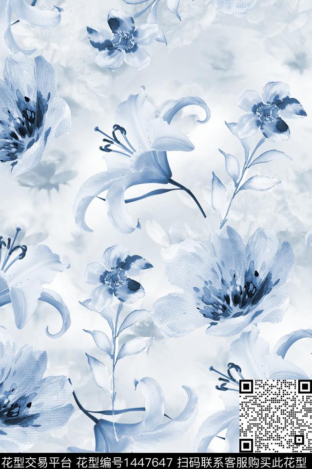 花卉小清新真丝数码印花华亿平台下载（图片编号: 1447647） - 瓦栏（Walan）