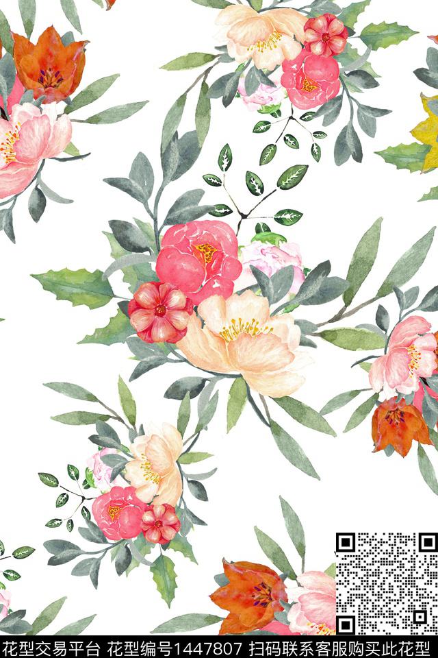 清爽底花卉花卉大牌风数码印花华亿平台下载（图片编号: 1447807） - 瓦栏（Walan）