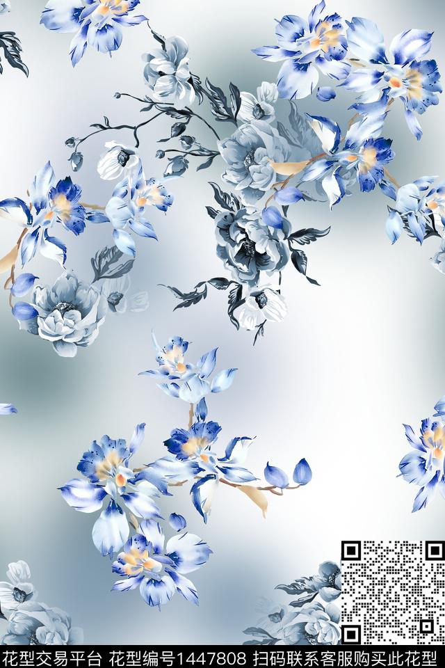清爽底花卉花卉大牌风数码印花华亿平台下载（图片编号: 1447808） - 瓦栏（Walan）