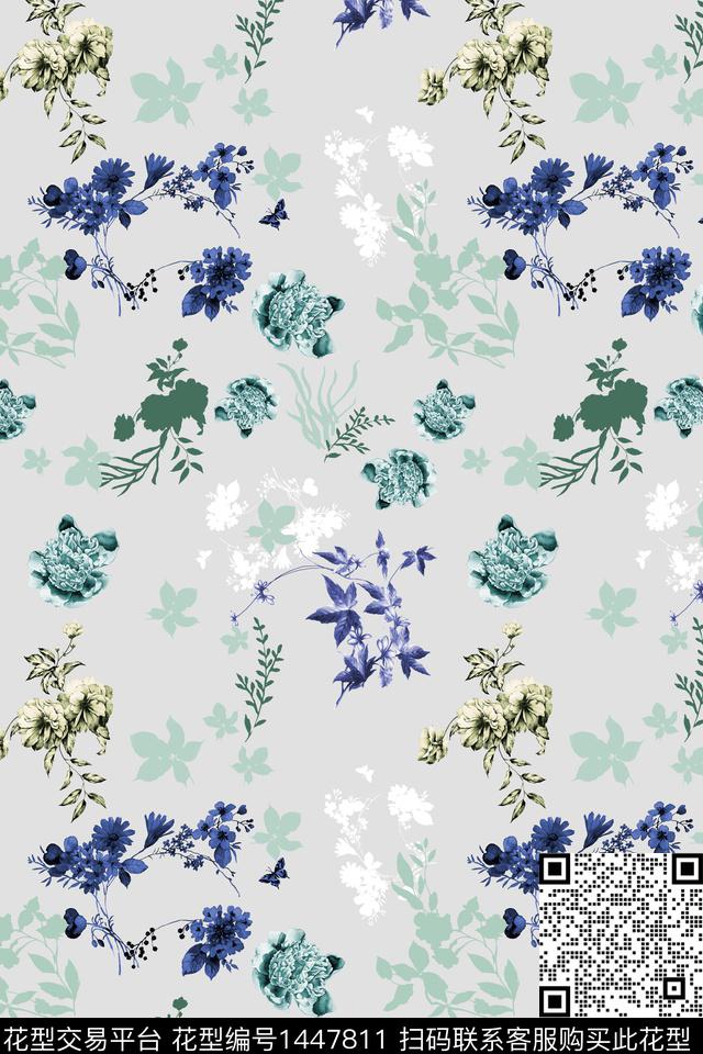 清爽底花卉花卉大牌风数码印花华亿平台下载（图片编号: 1447811） - 瓦栏（Walan）
