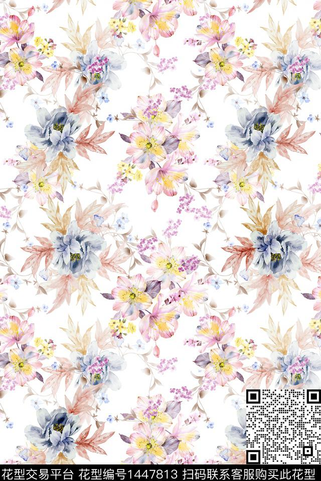清爽底花卉花卉大牌风数码印花华亿平台下载（图片编号: 1447813） - 瓦栏（Walan）