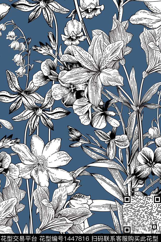 年轻女性大花墙纸传统印花华亿平台下载（图片编号: 1447816） - 瓦栏（Walan）