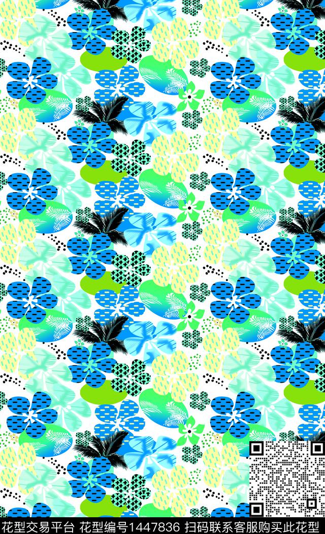 格子花卉五角花数码印花华亿平台下载（图片编号: 1447836） - 瓦栏（Walan）