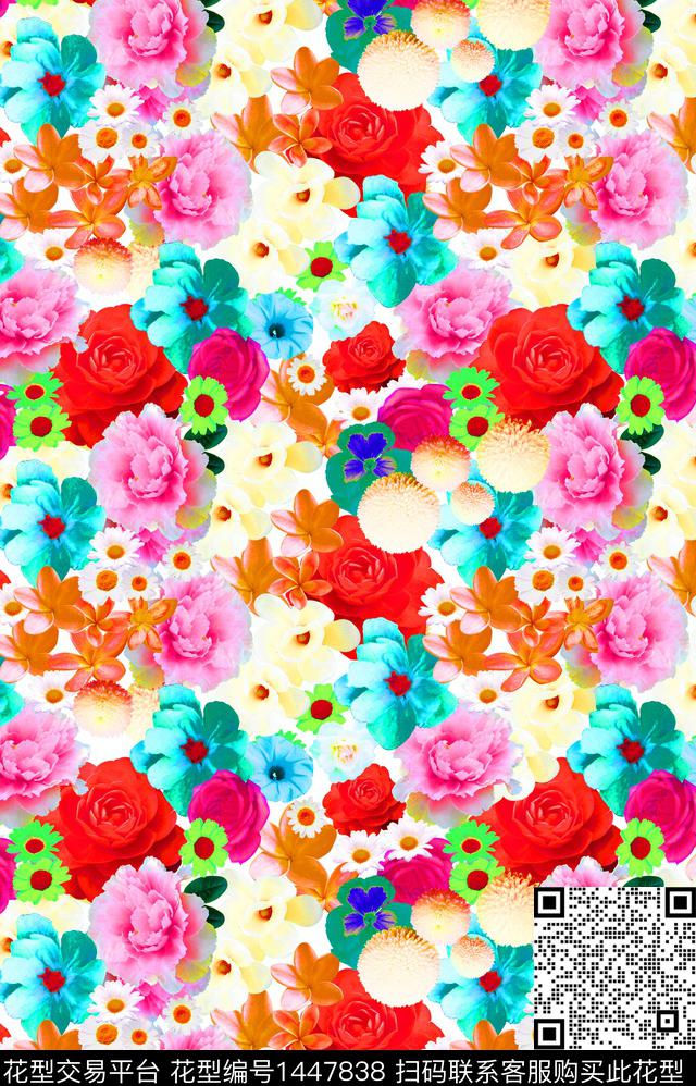 玫瑰花手绘大花牡丹数码印花华亿平台下载（图片编号: 1447838） - 瓦栏（Walan）