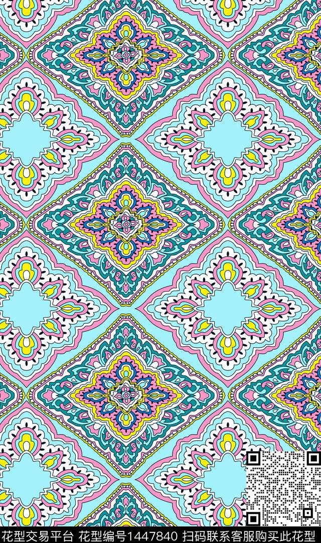 民族风菱形花窗花数码印花华亿平台下载（图片编号: 1447840） - 瓦栏（Walan）