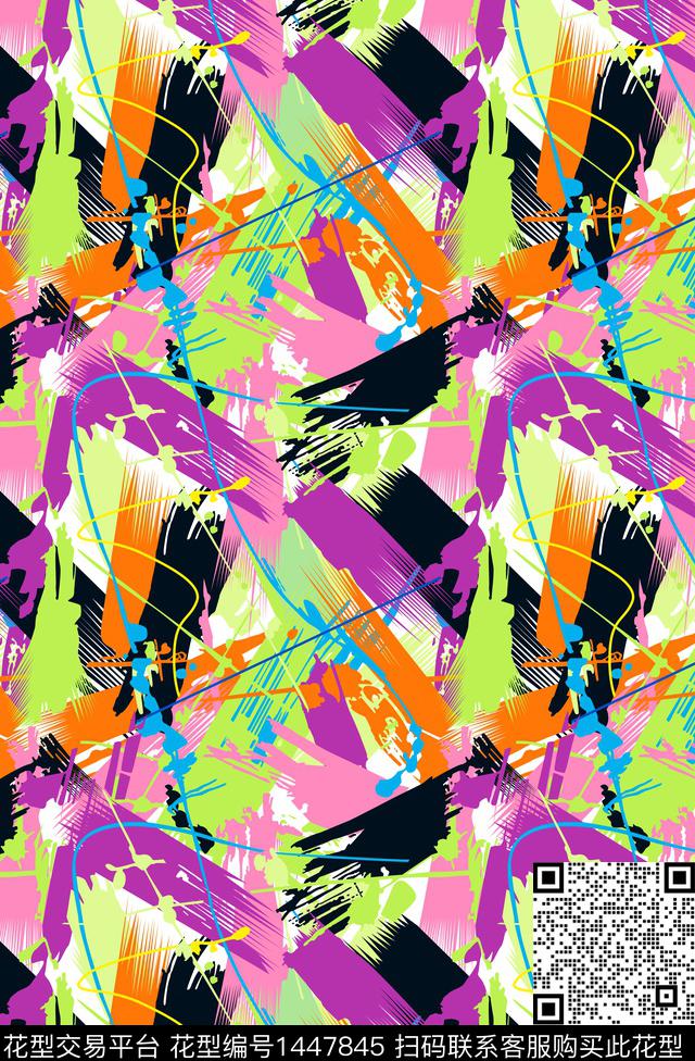 几何线条画彩色渐变数码印花华亿平台下载（图片编号: 1447845） - 瓦栏（Walan）