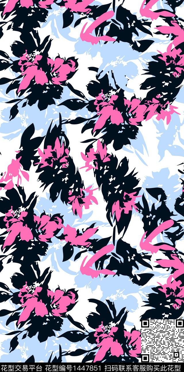 几何花卉底纹花卉数码印花华亿平台下载（图片编号: 1447851） - 瓦栏（Walan）