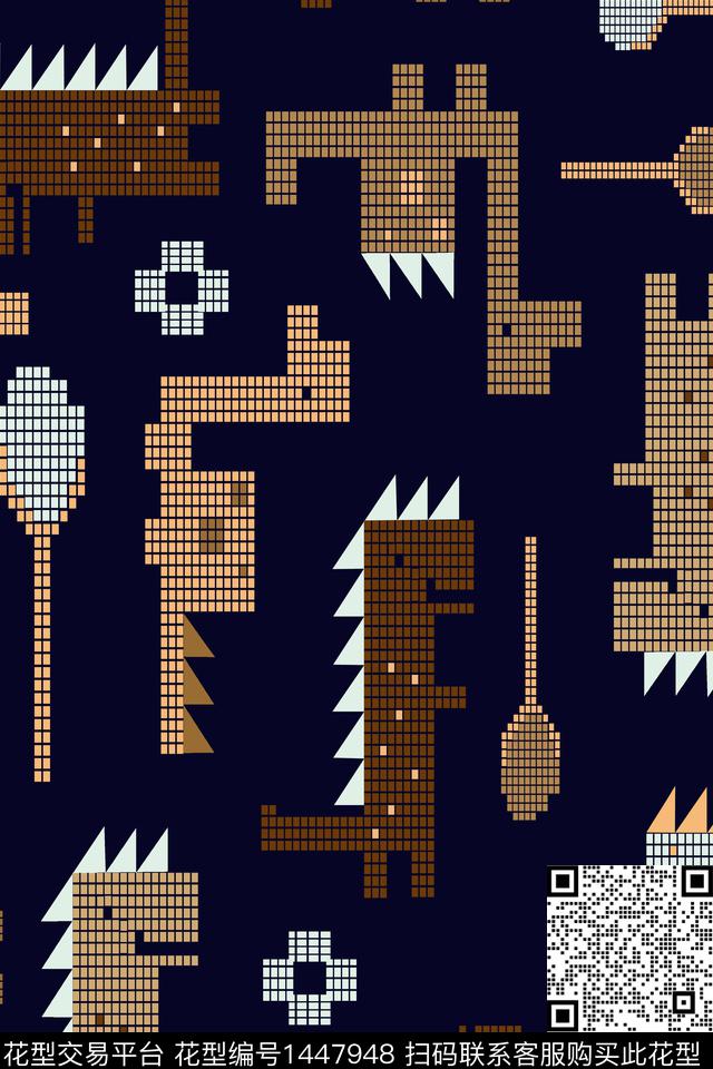 童装黑底花卉几何数码印花华亿平台下载（图片编号: 1447948） - 瓦栏（Walan）