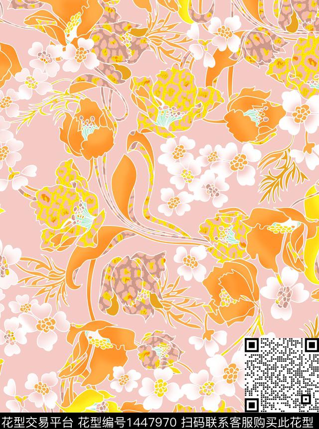 动物花卉豹纹樱花数码印花华亿平台下载（图片编号: 1447970） - 瓦栏（Walan）