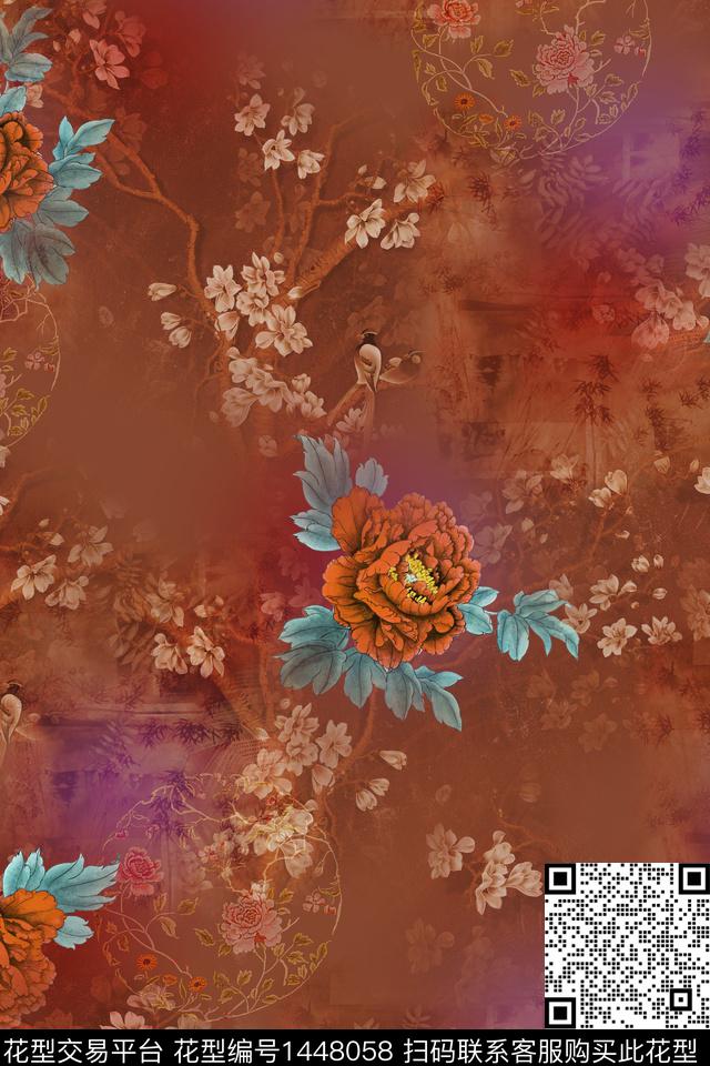 女装花卉香云纱数码印花华亿平台下载（图片编号: 1448058） - 瓦栏（Walan）