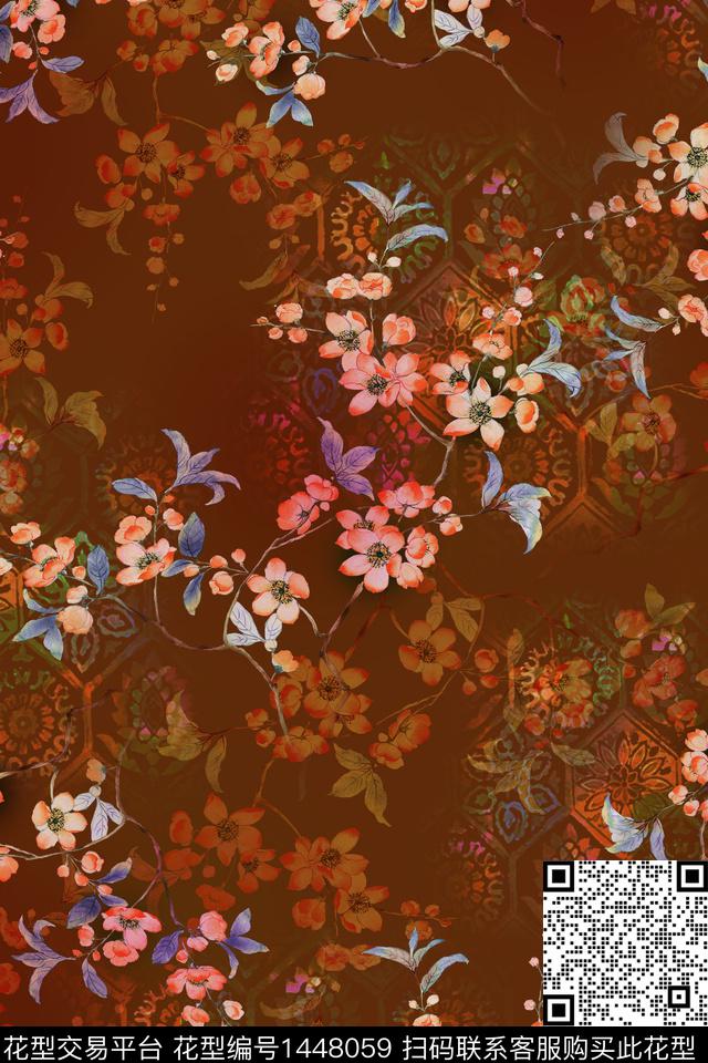 女装花卉香云纱数码印花华亿平台下载（图片编号: 1448059） - 瓦栏（Walan）