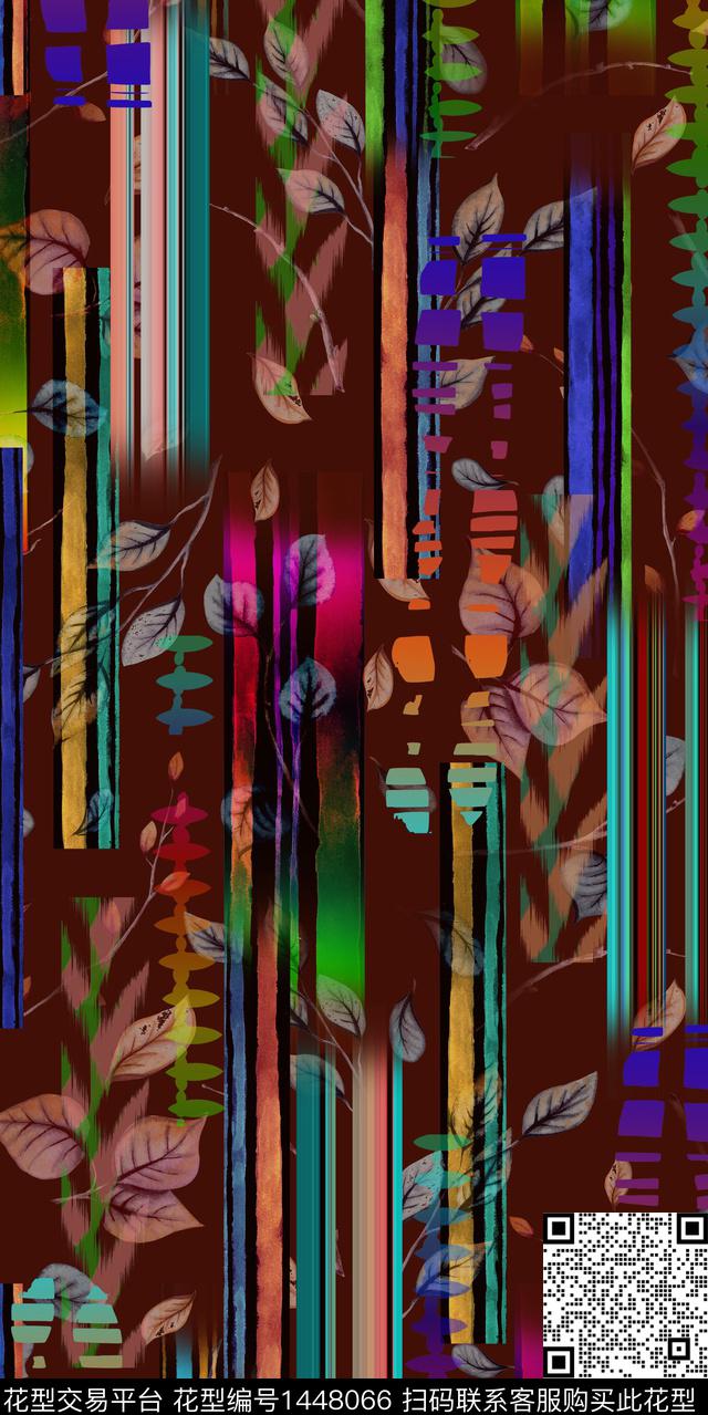 几何绿植树叶花卉数码印花华亿平台下载（图片编号: 1448066） - 瓦栏（Walan）