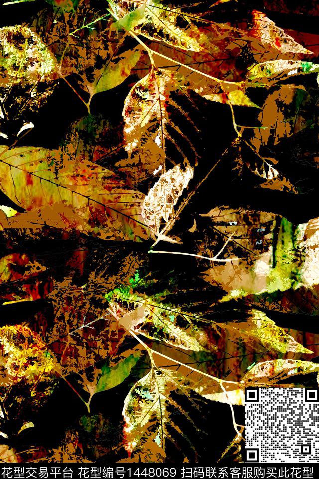 时尚水墨风树枝数码印花华亿平台下载（图片编号: 1448069） - 瓦栏（Walan）