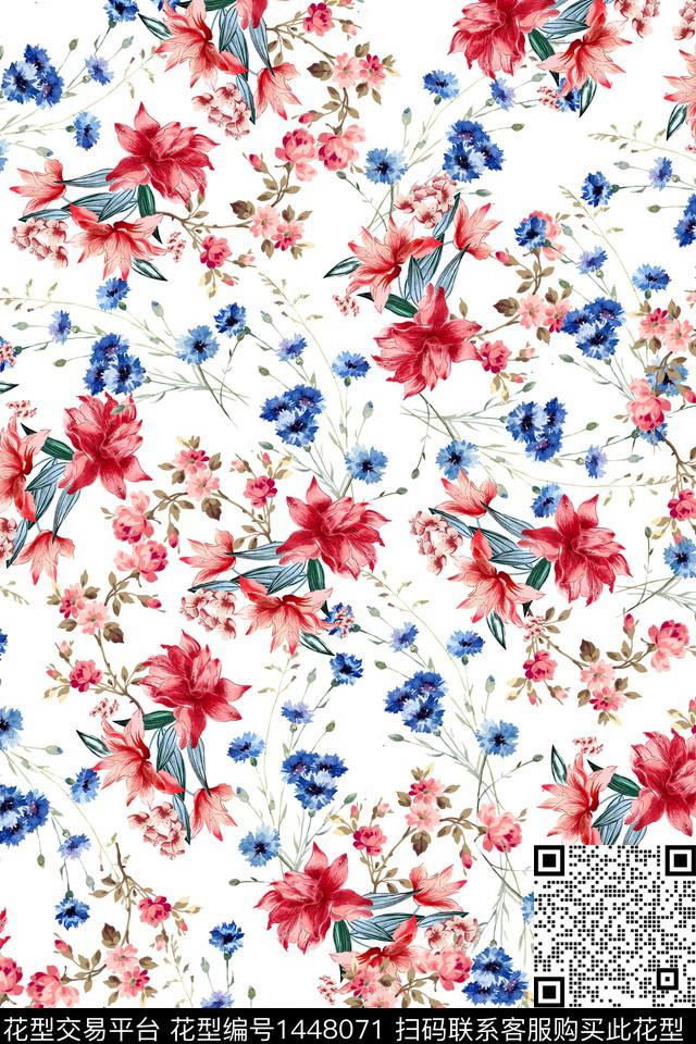 清爽底花卉花卉大牌风数码印花华亿平台下载（图片编号: 1448071） - 瓦栏（Walan）