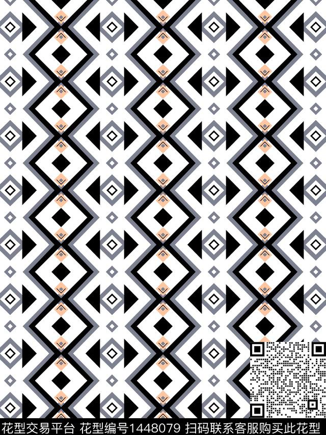 格子几何大牌风数码印花华亿平台下载（图片编号: 1448079） - 瓦栏（Walan）