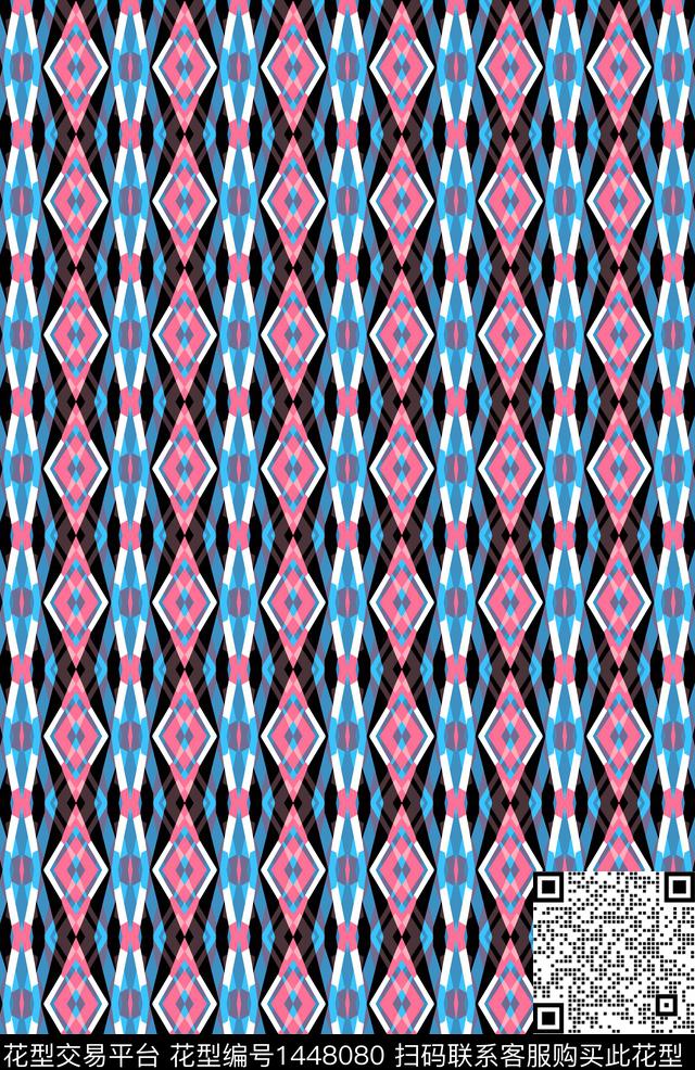 格子几何大牌风数码印花华亿平台下载（图片编号: 1448080） - 瓦栏（Walan）