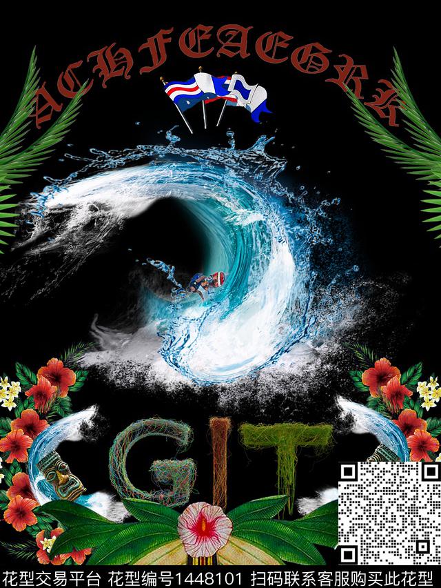 抽象花卉浪花绿植树叶数码印花华亿平台下载（图片编号: 1448101） - 瓦栏（Walan）