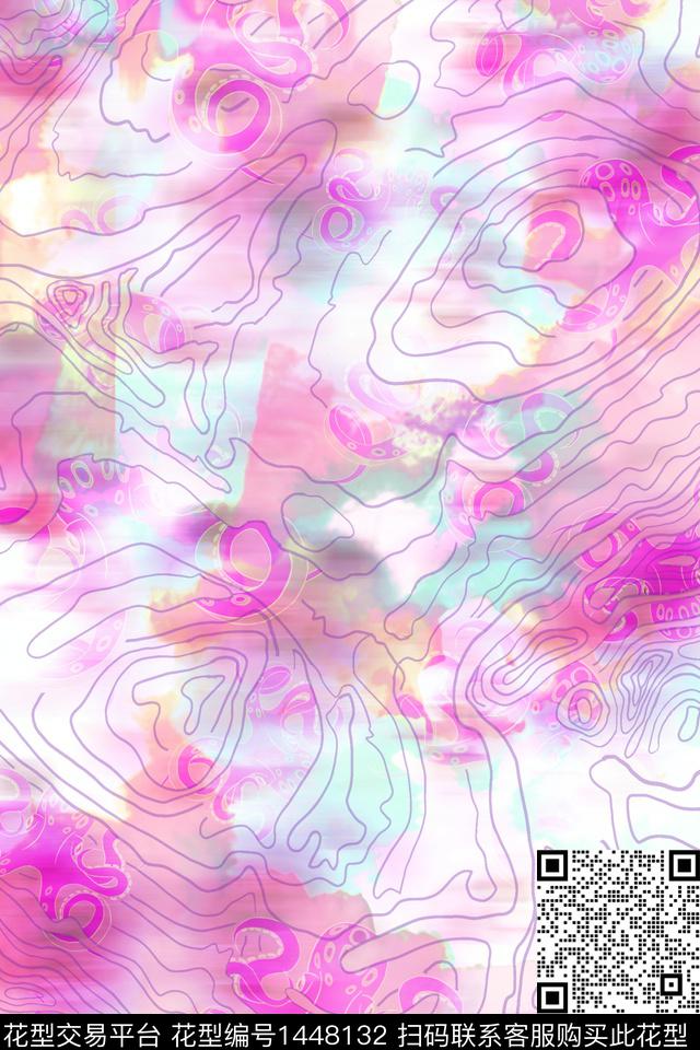 潮牌年轻女性抽象数码印花华亿平台下载（图片编号: 1448132） - 瓦栏（Walan）