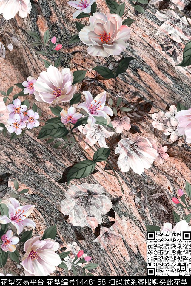 纹理花卉手绘数码印花华亿平台下载（图片编号: 1448158） - 瓦栏（Walan）