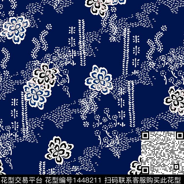 连衣裙女装彩底花卉数码印花华亿平台下载（图片编号: 1448211） - 瓦栏（Walan）