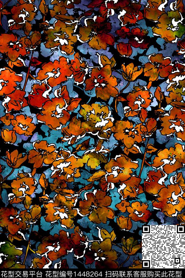 扎染华亿平台花卉大牌风数码印花华亿平台下载（图片编号: 1448264） - 瓦栏（Walan）