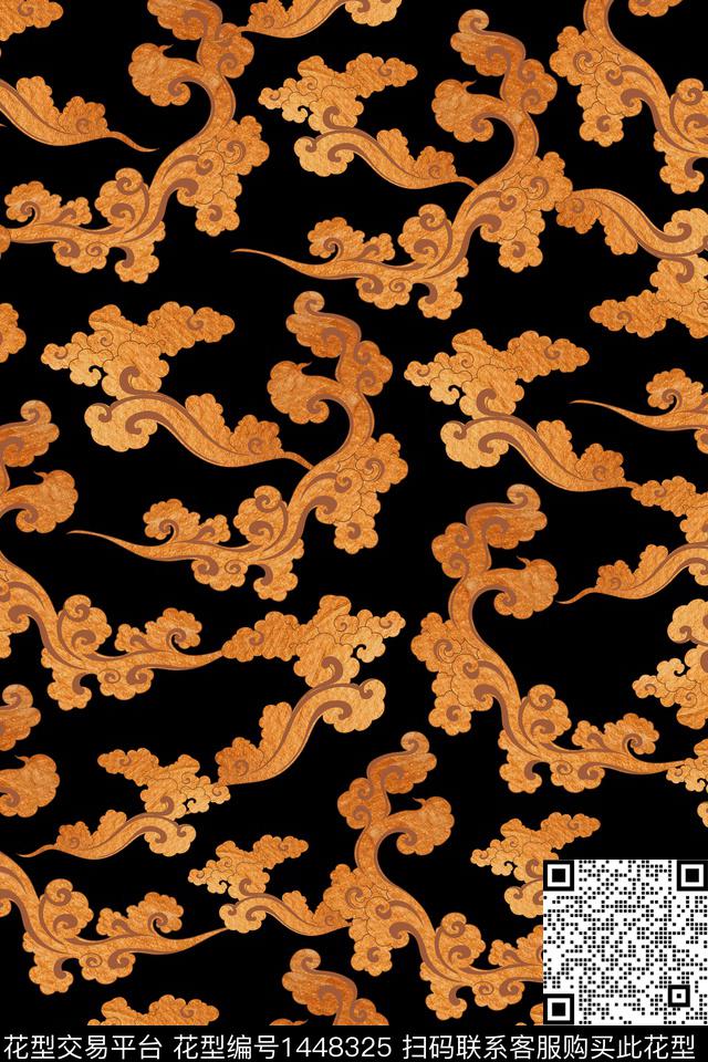 中国风真丝祥云数码印花华亿平台下载（图片编号: 1448325） - 瓦栏（Walan）