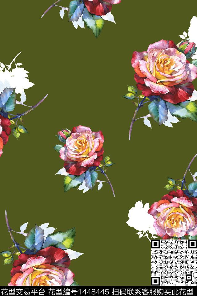 几何绿植树叶花卉数码印花华亿平台下载（图片编号: 1448445） - 瓦栏（Walan）