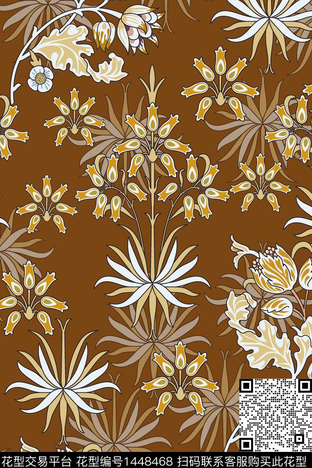 绿植树叶民族花卉传统纹样传统印花华亿平台下载（图片编号: 1448468） - 瓦栏（Walan）