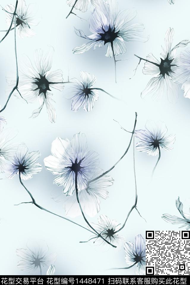 清爽底花卉花卉大牌风数码印花华亿平台下载（图片编号: 1448471） - 瓦栏（Walan）