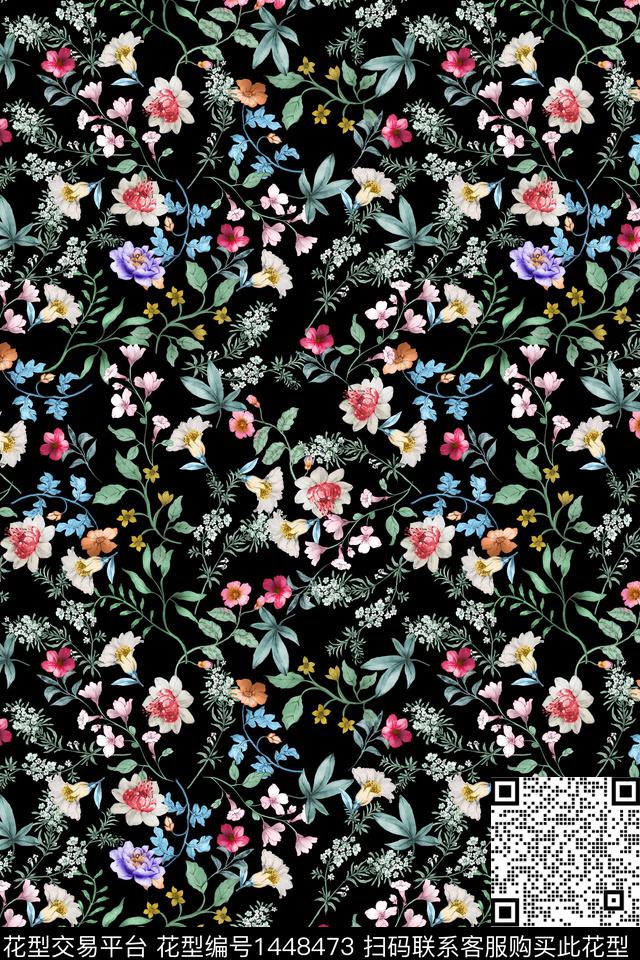 清爽底花卉花卉大牌风数码印花华亿平台下载（图片编号: 1448473） - 瓦栏（Walan）
