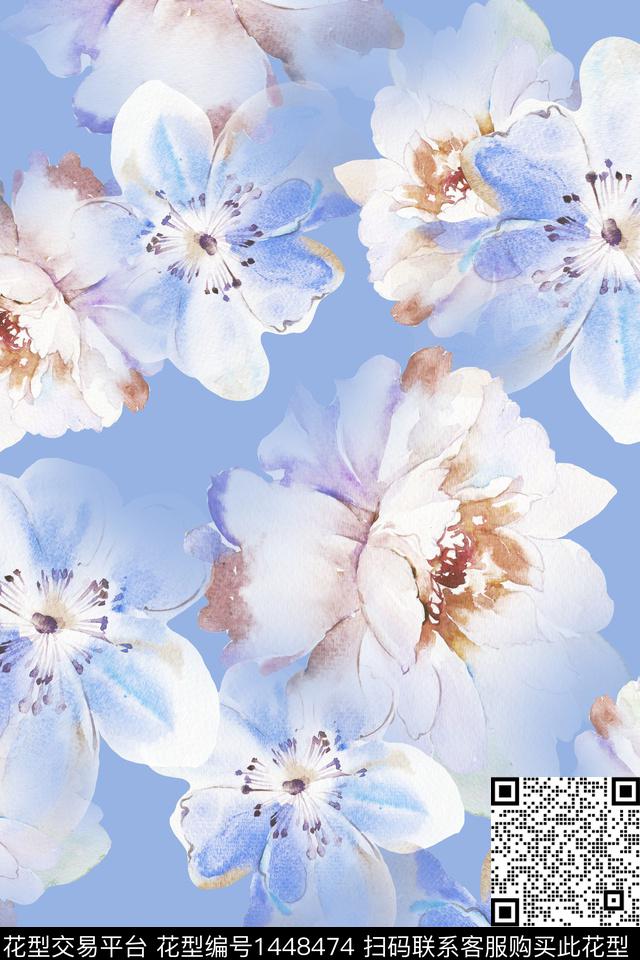 清爽底花卉花卉大牌风数码印花华亿平台下载（图片编号: 1448474） - 瓦栏（Walan）