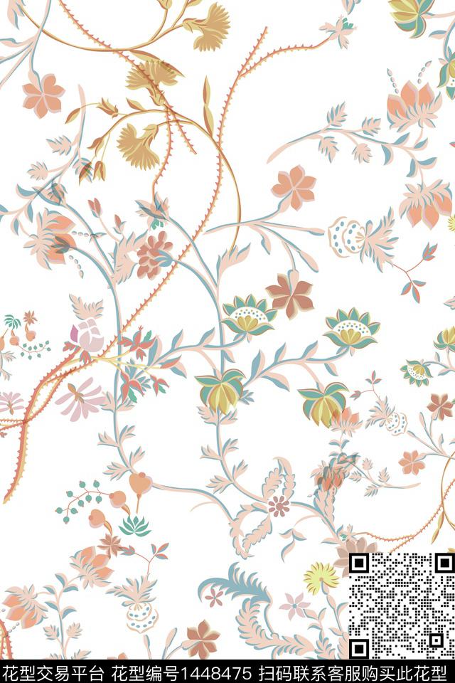 清爽底花卉民族风花卉数码印花华亿平台下载（图片编号: 1448475） - 瓦栏（Walan）