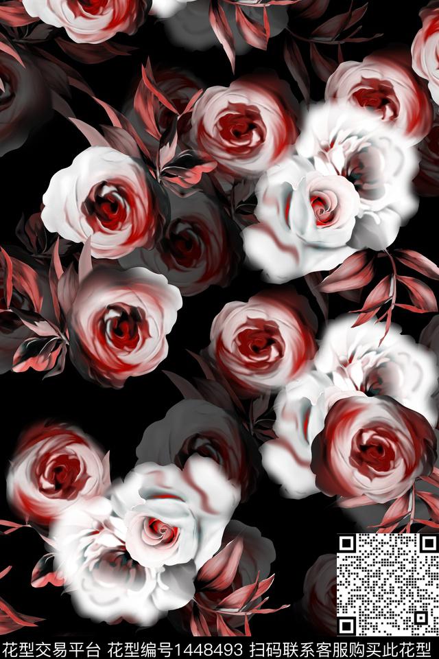 时尚花卉真丝数码印花华亿平台下载（图片编号: 1448493） - 瓦栏（Walan）