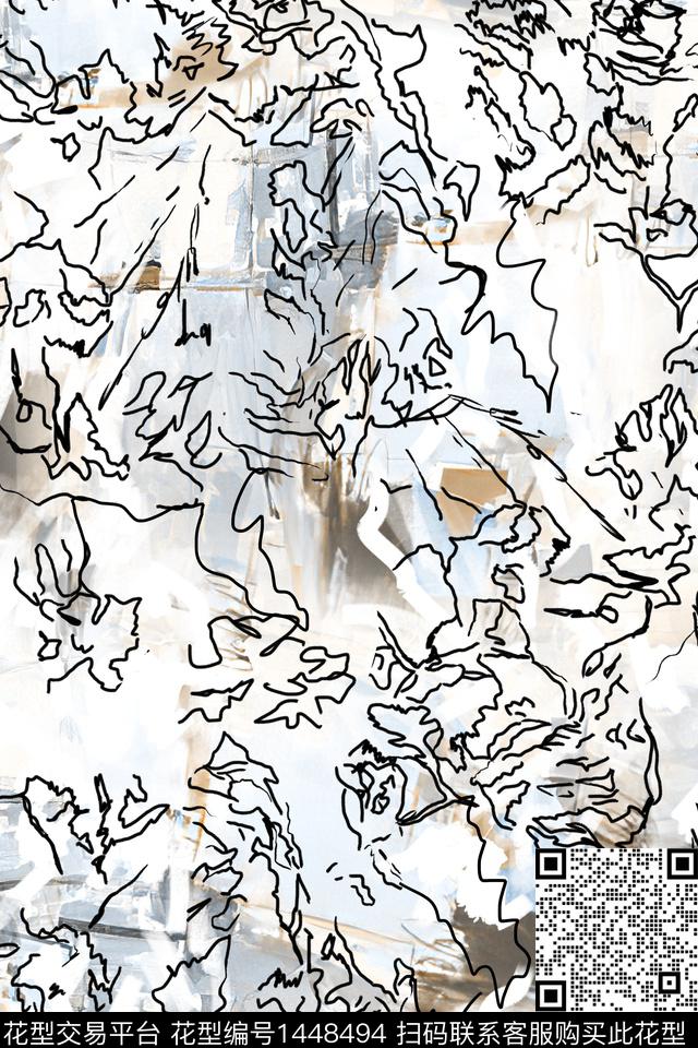时尚抽象真丝数码印花华亿平台下载（图片编号: 1448494） - 瓦栏（Walan）