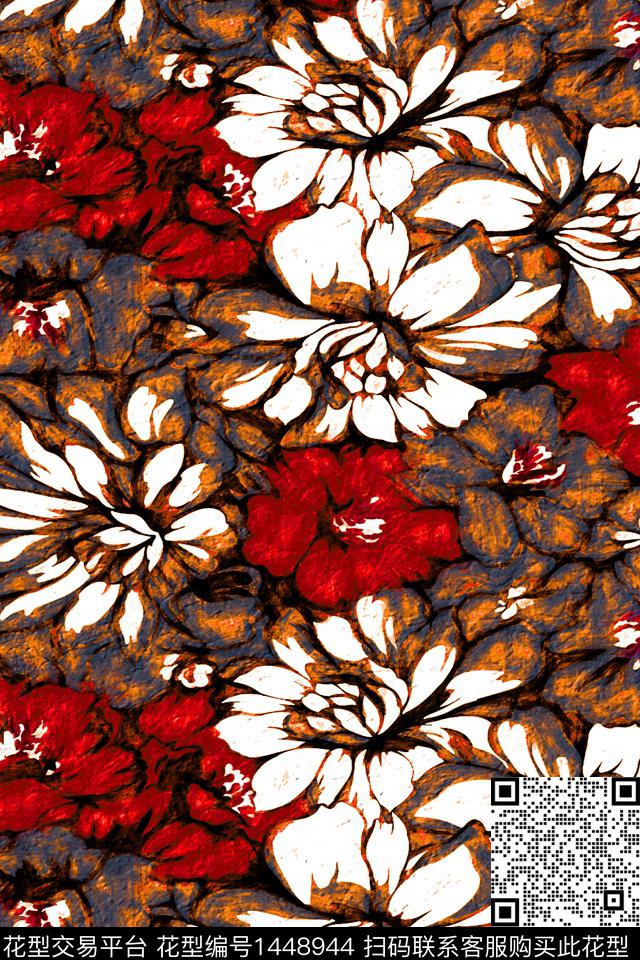 花卉手绘数码印花华亿平台下载（图片编号: 1448944） - 瓦栏（Walan）